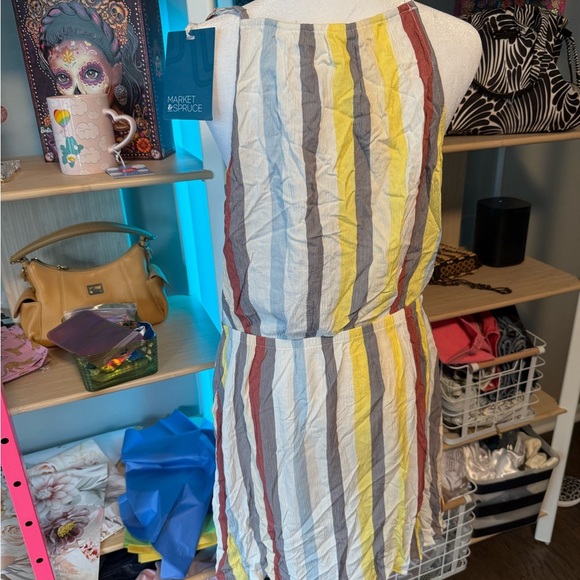 Market and Spruce Striped Mini Dress in Yellow, Gray, and White NWT size Large - Picture 4 of 6